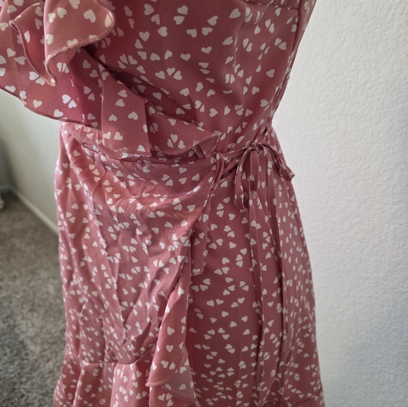 Pink Heart-Print Ruffle Wrap Dress - Picture 10 of 13